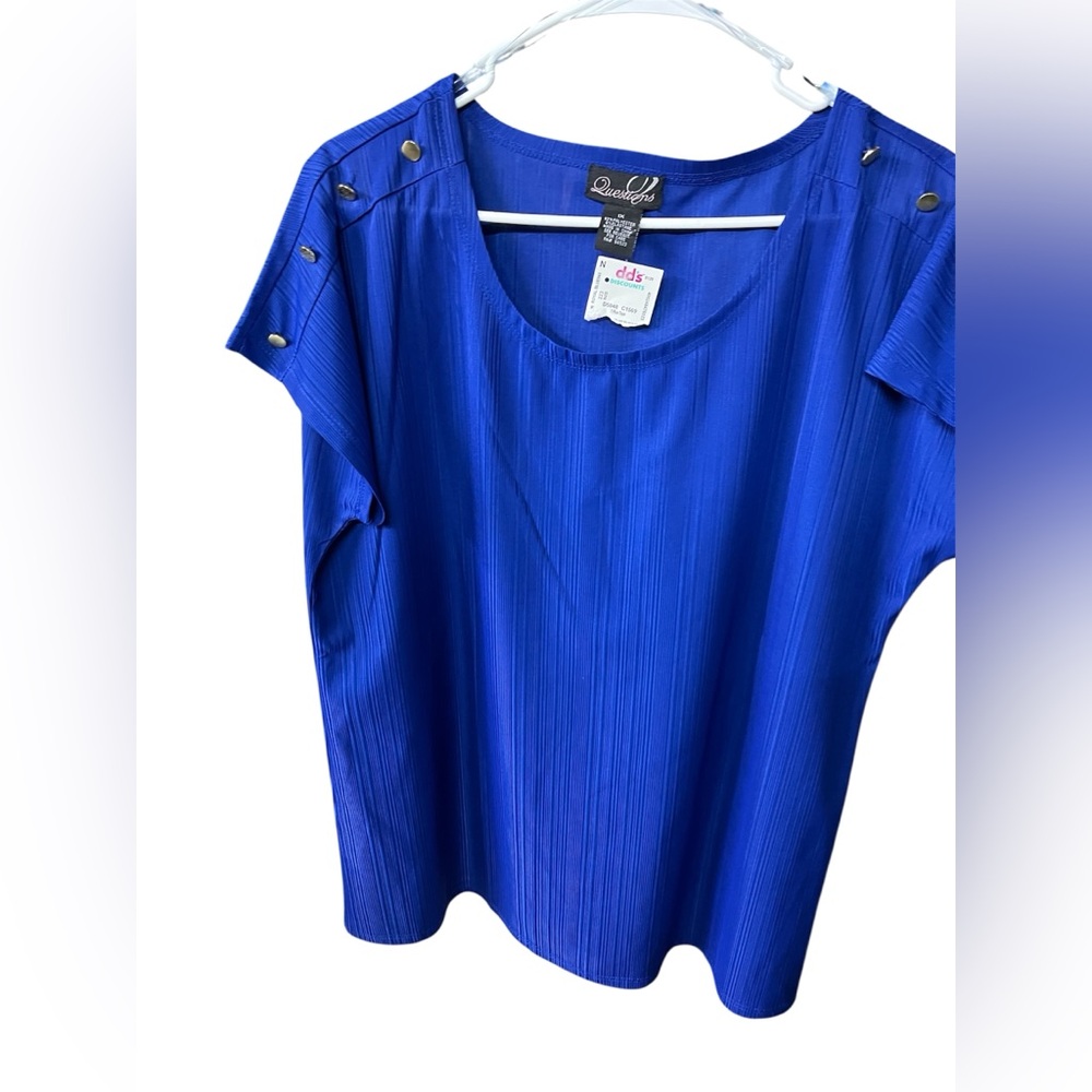 Quacker Factory Blue Button-Accent Blouse